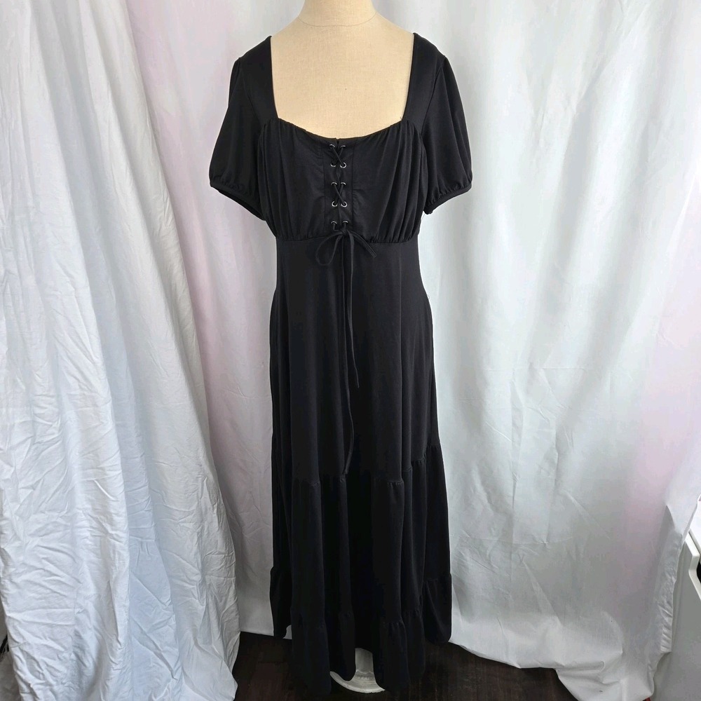 Hot Topic Black Empire Maxi Dress Size XL Corset Bodice Puff Sleeves Whimsigoth